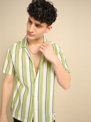 Tyzlo Men Printed Casual Light Green, White Shirt