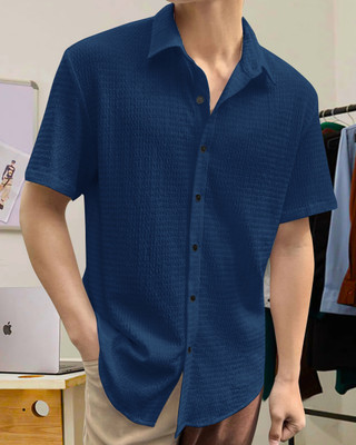METRONAUT Men Self Design Casual Blue Shirt