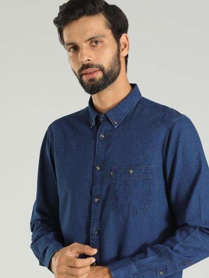 INDIAN TERRAIN Men Solid Casual Blue Shirt