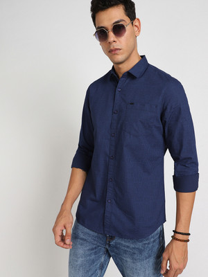 LEE Men Printed Casual Dark Blue Shirt