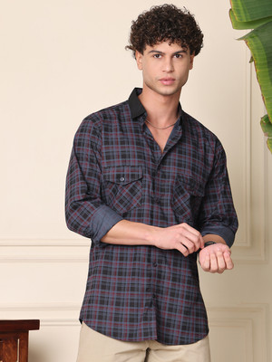 Dark Age Men Checkered Casual Light Blue Shirt