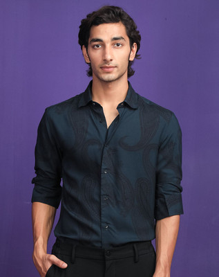 RARE RABBIT Men Solid Casual Dark Blue, Black Shirt