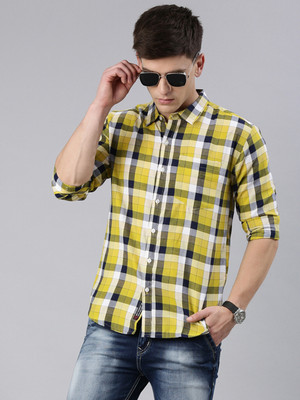 METRONAUT Men Checkered Casual Yellow Shirt