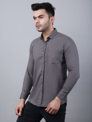 GLOREN Men Solid Casual Grey Shirt