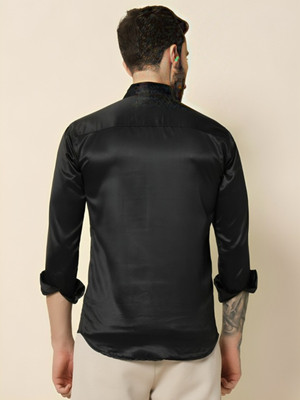 MAYKR Men Solid Casual Black Shirt