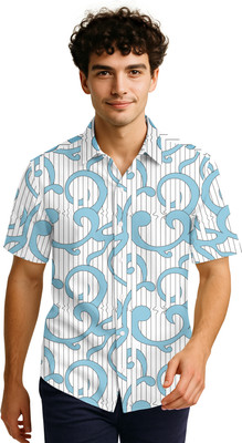 Bullmer Men Printed Casual Blue, White Shirt
