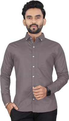 Hejama Men Solid Casual Grey Shirt