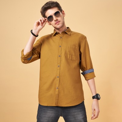 SF Jeans by Pantaloons Men Solid Casual Yellow Shirt