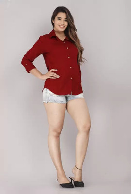 asifarheen Women Solid Casual Maroon Shirt