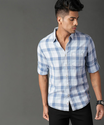 Roadster Men Checkered Casual Blue Shirt