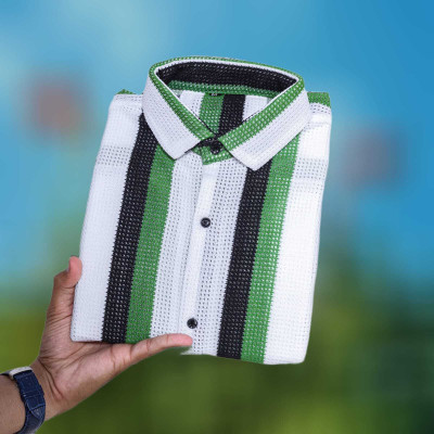 Savaliya Enterprise Men Striped Casual Green Shirt