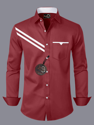 GAZZY CREATION Men Striped Casual Red Shirt