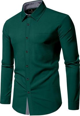 MUSA Men Solid Casual Green Shirt