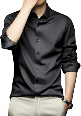 DENEEJA Men Solid Party Black Shirt