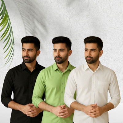 Nextfit Men Solid Casual Black, White, Green Shirt(Pack of 3)