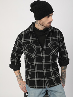 VASTRADO Men Checkered Casual Black Shirt
