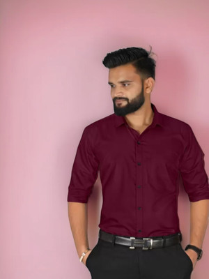 RadhikaFashion Men Solid Casual Maroon Shirt