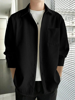 rocefas Men Checkered Casual Black Shirt