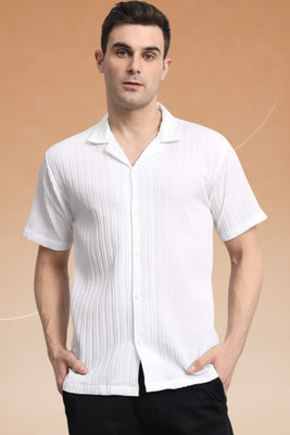 A DEEMOON TREND Men Striped Casual White Shirt