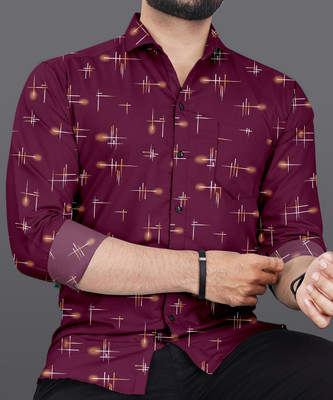 SHUBHFLAX Men Printed Casual Maroon Shirt