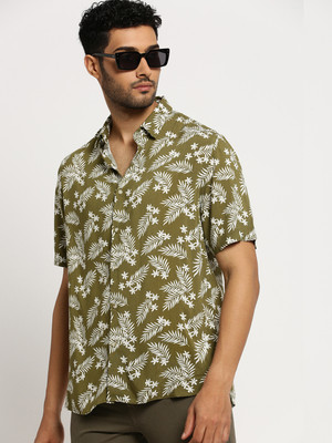 SHOWOFFFF Men Printed Casual Dark Green, White Shirt