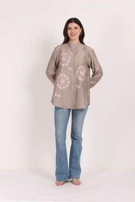 Yadya Women Embroidered Casual Grey Shirt