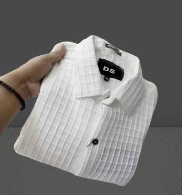 JACKBELLA Men Self Design Casual White Shirt