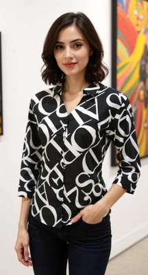 OSG Women Printed Casual Black, White Shirt