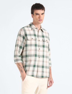 FLYING MACHINE Men Checkered Casual White Shirt