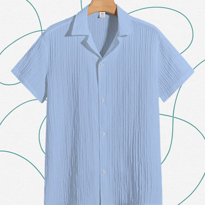 Dharamraj Fashion Men Self Design Casual Light Blue Shirt