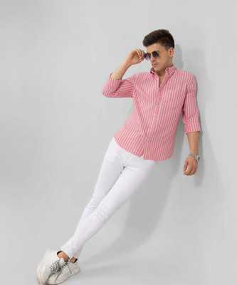 U TURN Men Striped Casual Pink Shirt
