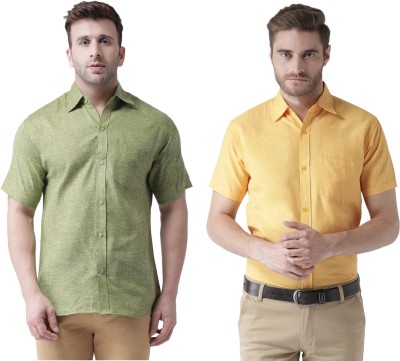 KLOSET BY RIAG Men Solid Casual Yellow Shirt(Pack of 2)