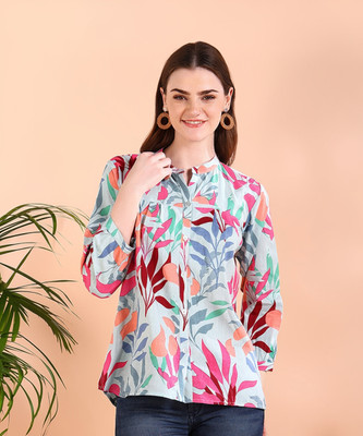 maaesa Women Dyed/Ombre Casual Blue Shirt