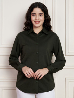 Moda Rapido Women Solid Casual Dark Green Shirt