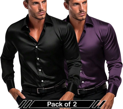 METRONAUT Men Solid Party Multicolor Shirt(Pack of 2)