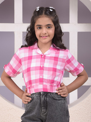 CRIMSOUNE CLUB Girls Checkered Casual Pink Shirt