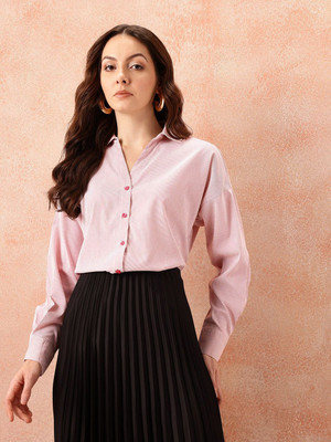 all about you Women Striped Formal Red Shirt