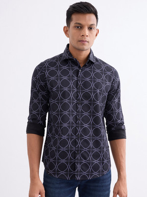 Spykar Men Printed Casual Black, Blue Shirt