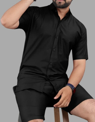 Radiance Creation Men Solid Casual Black Shirt