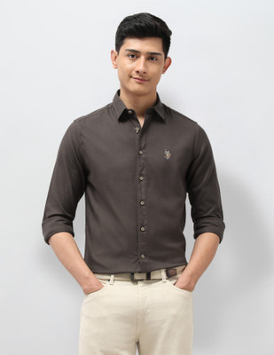U.S. Polo Assn. Denim Co. Men Solid Casual Brown Shirt