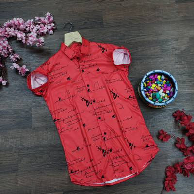 SHIVFORYOU Men Printed Casual Red, Black Shirt