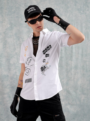 The Indian Garage Co. Men Printed Casual White Shirt