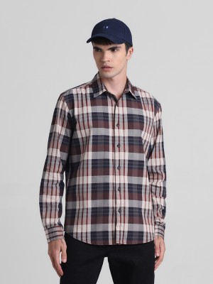 JACK & JONES Men Checkered Casual Brown, Dark Blue, White Shirt