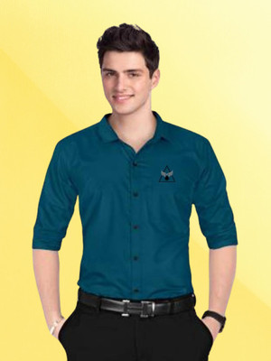 Marmic Fab Men Solid Casual Blue Shirt
