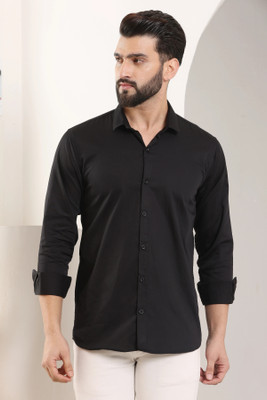 Vastra Men Solid Casual Black Shirt
