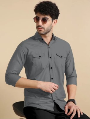 AIA FAB Men Solid Casual Grey Shirt