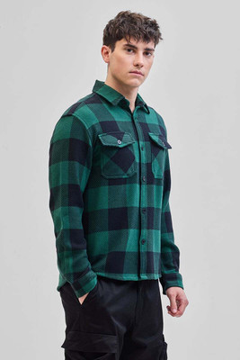 Snitch Men Checkered Casual Green Shirt