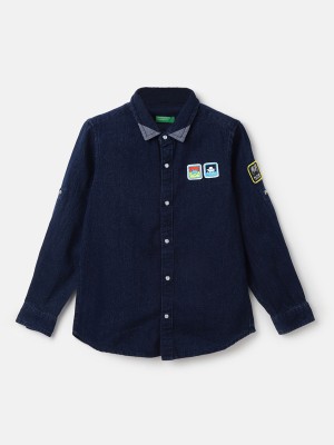 United Colors of Benetton Baby Boys Solid Casual Dark Blue, Light Blue Shirt