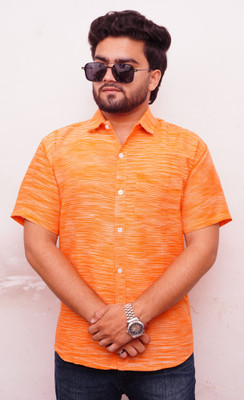 STICHVILLA Men Self Design Casual Orange Shirt