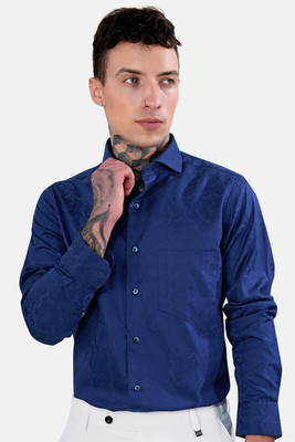 french crown Men Self Design Formal Blue Shirt